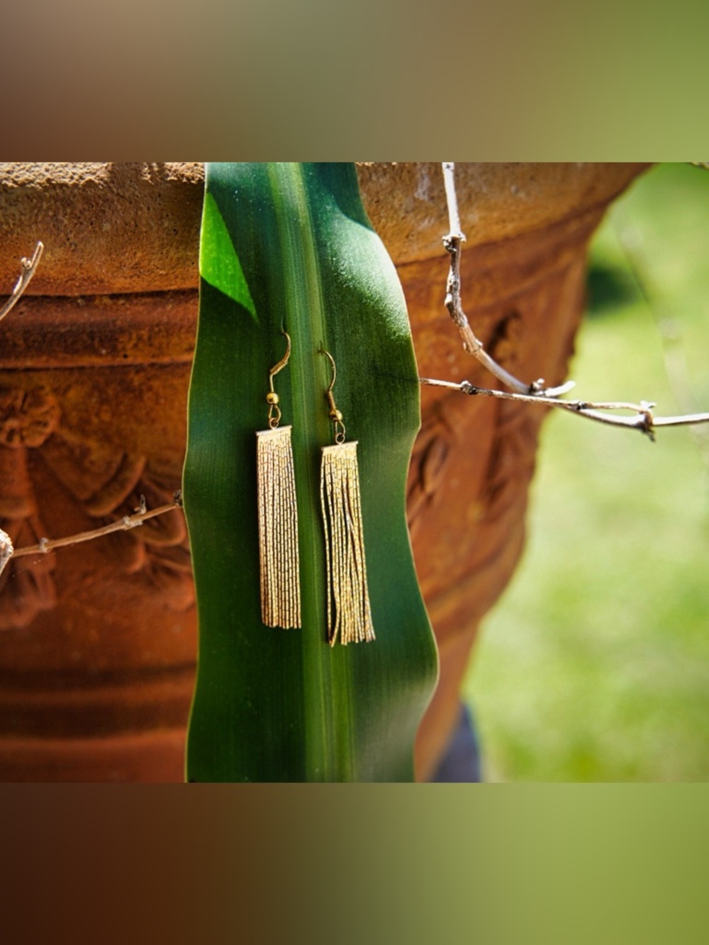 Shiny Gold Tassel Fringe Dangle Earrings - Liquid Metal Style